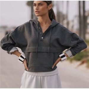 anthropologie daily practice Henley Pullover Sweater Sz Small Dark Gray Cotton